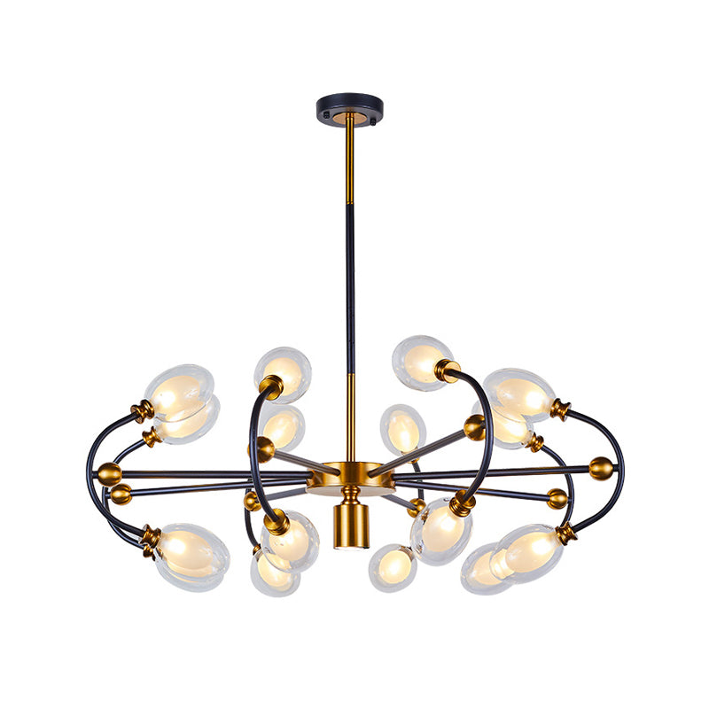 Clear Glass Oval Down Lighting Minimalism 10/12/16-Head Black-Gold Pendant Chandelier with Curvy Arm Clearhalo 'Ceiling Lights' 'Chandeliers' 'Close To Ceiling Lights' 'Glass shade' 'Glass' 'Modern Chandeliers' 'Modern' Lighting' 1399202