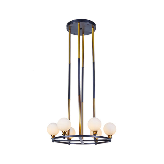 Black-Gold Globe Ceiling Chandelier Nordic Style 6/8 Lights Frosted Glass Drop Pendant with Ring Design Clearhalo 'Ceiling Lights' 'Chandeliers' 'Glass shade' 'Glass' 'Modern Chandeliers' 'Modern' Lighting' 1399208
