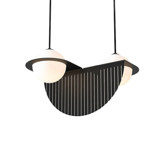 White Glass Global Ceiling Lamp Nordic Style 2 Bulbs Black Suspension Lighting Fixture with Semicircle Decor Clearhalo 'Ceiling Lights' 'Chandeliers' 'Glass shade' 'Glass' 'Modern Pendants' 'Modern' 'Pendant Lights' 'Pendants' Lighting' 1399247