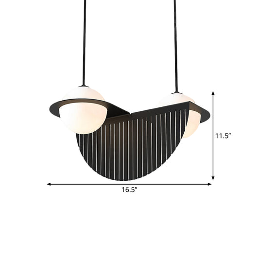 White Glass Global Ceiling Lamp Nordic Style 2 Bulbs Black Suspension Lighting Fixture with Semicircle Decor Clearhalo 'Ceiling Lights' 'Chandeliers' 'Glass shade' 'Glass' 'Modern Pendants' 'Modern' 'Pendant Lights' 'Pendants' Lighting' 1399248