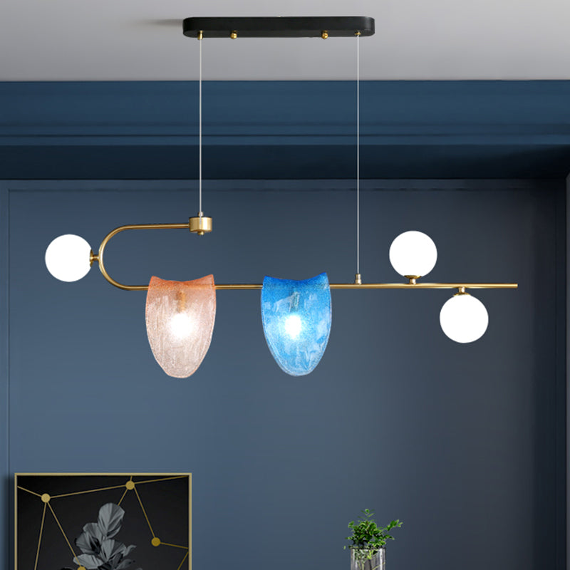 Geometric Pendant Chandelier Contemporary Clear/Pink-Blue Glass 5-Head Dining Room LED Pendulum Light Clearhalo 'Ceiling Lights' 'Chandeliers' 'Clear' 'Close To Ceiling Lights' 'Glass shade' 'Glass' 'Industrial' 'Modern Chandeliers' 'Modern' 'Tiffany' 'Traditional Chandeliers' Lighting' 1399253