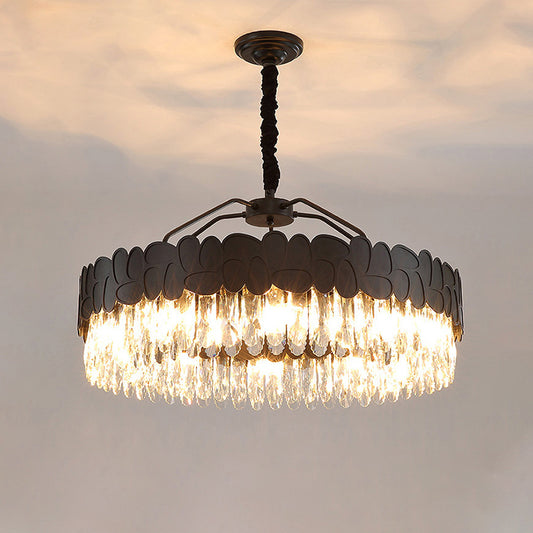 8 Bulbs Crystal Ovals Hanging Pendant Modern Black Circular Great Room Chandelier Lamp Clearhalo 'Ceiling Lights' 'Chandeliers' 'Modern Chandeliers' 'Modern' Lighting' 1399349