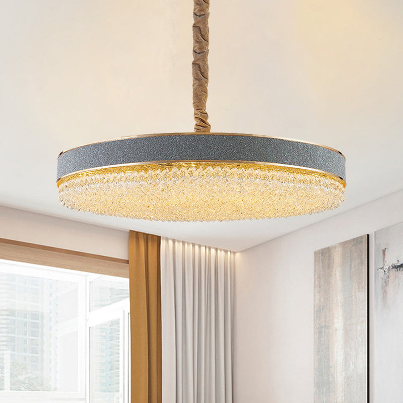 Grey Finish Round Suspension Pendant Contemporary Clear Crystal Beads 9 Bulbs Bedroom Hanging Chandelier Grey Clearhalo 'Ceiling Lights' 'Chandeliers' 'Modern Chandeliers' 'Modern' Lighting' 1399369
