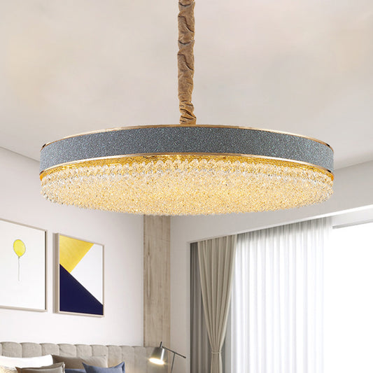 Grey Finish Round Suspension Pendant Contemporary Clear Crystal Beads 9 Bulbs Bedroom Hanging Chandelier Clearhalo 'Ceiling Lights' 'Chandeliers' 'Modern Chandeliers' 'Modern' Lighting' 1399370
