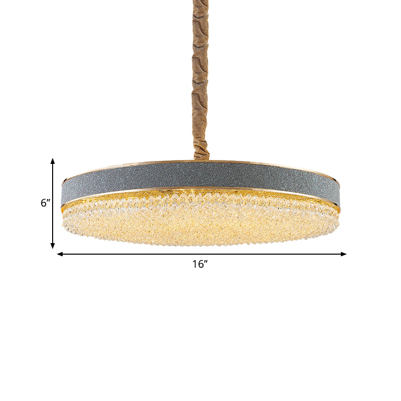 Grey Finish Round Suspension Pendant Contemporary Clear Crystal Beads 9 Bulbs Bedroom Hanging Chandelier Clearhalo 'Ceiling Lights' 'Chandeliers' 'Modern Chandeliers' 'Modern' Lighting' 1399372