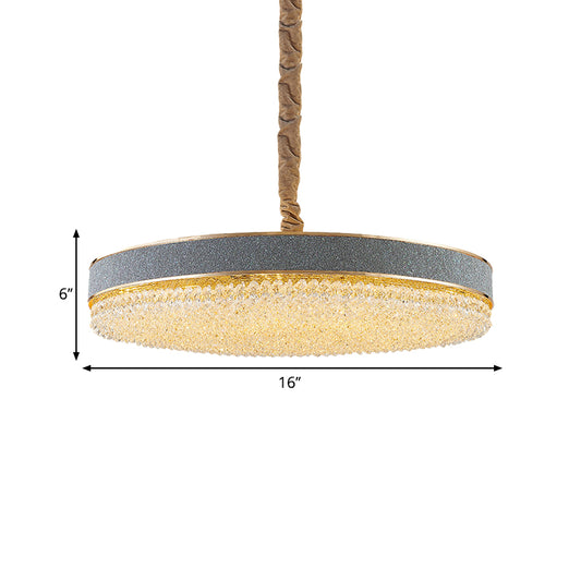 Grey Finish Round Suspension Pendant Contemporary Clear Crystal Beads 9 Bulbs Bedroom Hanging Chandelier Clearhalo 'Ceiling Lights' 'Chandeliers' 'Modern Chandeliers' 'Modern' Lighting' 1399372