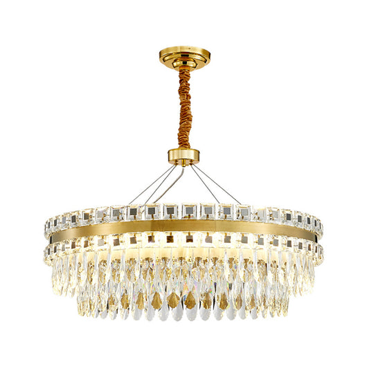 Round Crystal Shells Hanging Lamp Kit Modern 18"/23.5" Wide LED Dinning Hall Pendant Chandelier in Gold Clearhalo 'Ceiling Lights' 'Chandeliers' 'Modern Chandeliers' 'Modern' Lighting' 1399392