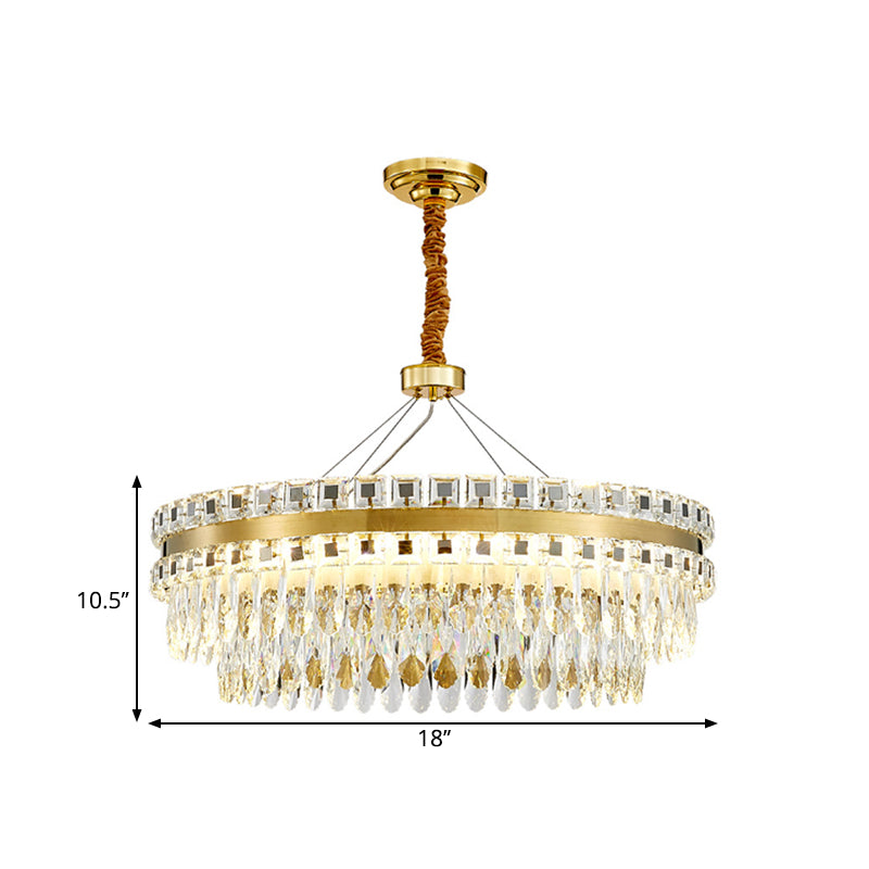 Round Crystal Shells Hanging Lamp Kit Modern 18"/23.5" Wide LED Dinning Hall Pendant Chandelier in Gold Clearhalo 'Ceiling Lights' 'Chandeliers' 'Modern Chandeliers' 'Modern' Lighting' 1399393