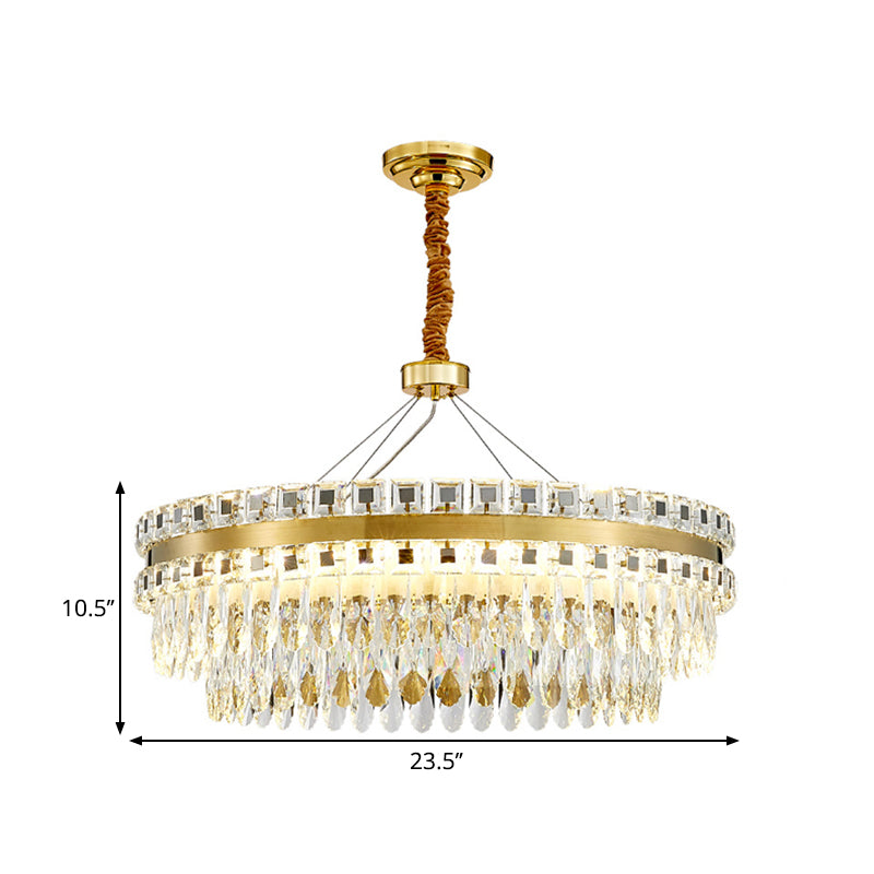 Round Crystal Shells Hanging Lamp Kit Modern 18"/23.5" Wide LED Dinning Hall Pendant Chandelier in Gold Clearhalo 'Ceiling Lights' 'Chandeliers' 'Modern Chandeliers' 'Modern' Lighting' 1399394