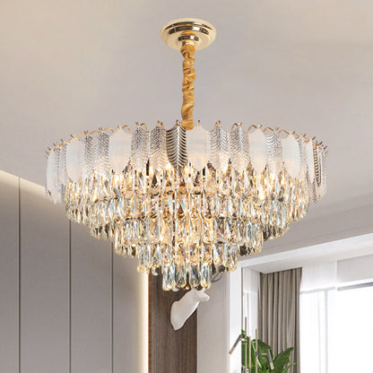Clear 7 Heads Chandelier Pendant Light Modern Crystal Prisms Circular Ceiling Suspension Lamp Clear Clearhalo 'Ceiling Lights' 'Chandeliers' 'Clear' 'Industrial' 'Modern Chandeliers' 'Modern' 'Tiffany' 'Traditional Chandeliers' Lighting' 1399416