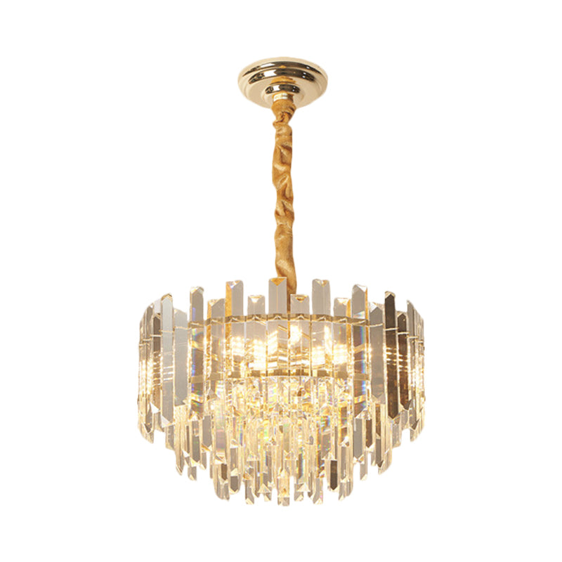 8/10 Bulbs Pendant Light Fixture Contemporary Drum Clear Crystal Prismatic Hanging Chandelier, 18"/23.5" Wide Clearhalo 'Ceiling Lights' 'Chandeliers' 'Clear' 'Industrial' 'Modern Chandeliers' 'Modern' 'Tiffany' 'Traditional Chandeliers' Lighting' 1399426