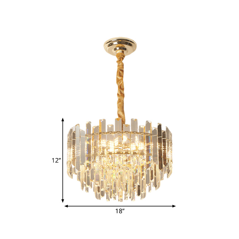 8/10 Bulbs Pendant Light Fixture Contemporary Drum Clear Crystal Prismatic Hanging Chandelier, 18"/23.5" Wide Clearhalo 'Ceiling Lights' 'Chandeliers' 'Clear' 'Industrial' 'Modern Chandeliers' 'Modern' 'Tiffany' 'Traditional Chandeliers' Lighting' 1399427