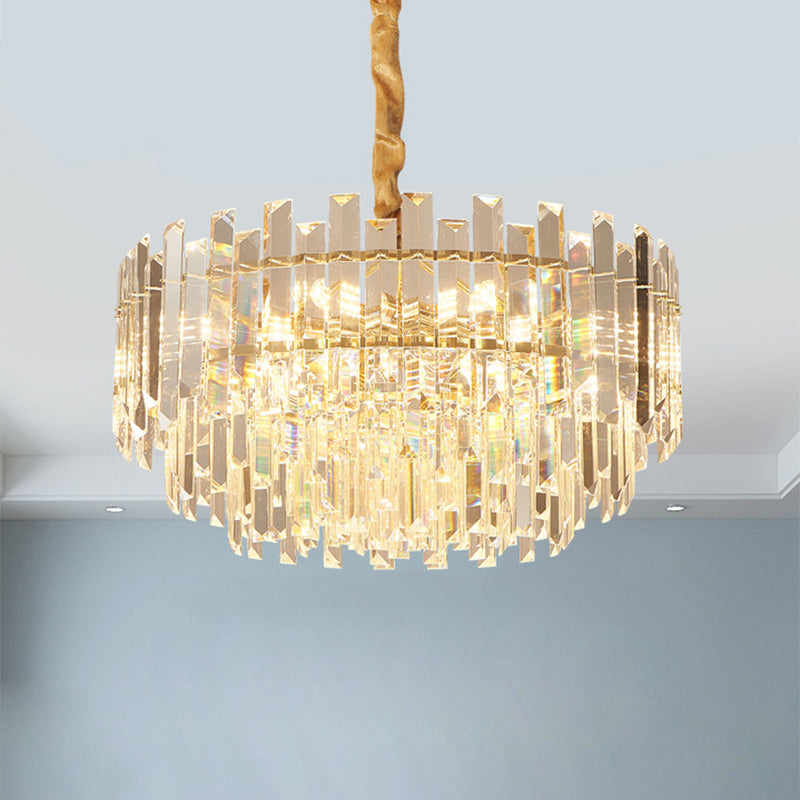 8/10 Bulbs Pendant Light Fixture Contemporary Drum Clear Crystal Prismatic Hanging Chandelier, 18"/23.5" Wide Clear 23.5" Clearhalo 'Ceiling Lights' 'Chandeliers' 'Clear' 'Industrial' 'Modern Chandeliers' 'Modern' 'Tiffany' 'Traditional Chandeliers' Lighting' 1399428