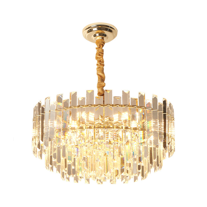 8/10 Bulbs Pendant Light Fixture Contemporary Drum Clear Crystal Prismatic Hanging Chandelier, 18"/23.5" Wide Clearhalo 'Ceiling Lights' 'Chandeliers' 'Clear' 'Industrial' 'Modern Chandeliers' 'Modern' 'Tiffany' 'Traditional Chandeliers' Lighting' 1399430