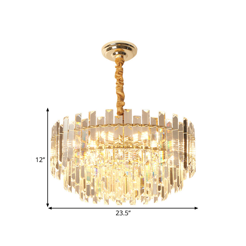 8/10 Bulbs Pendant Light Fixture Contemporary Drum Clear Crystal Prismatic Hanging Chandelier, 18"/23.5" Wide Clearhalo 'Ceiling Lights' 'Chandeliers' 'Clear' 'Industrial' 'Modern Chandeliers' 'Modern' 'Tiffany' 'Traditional Chandeliers' Lighting' 1399432