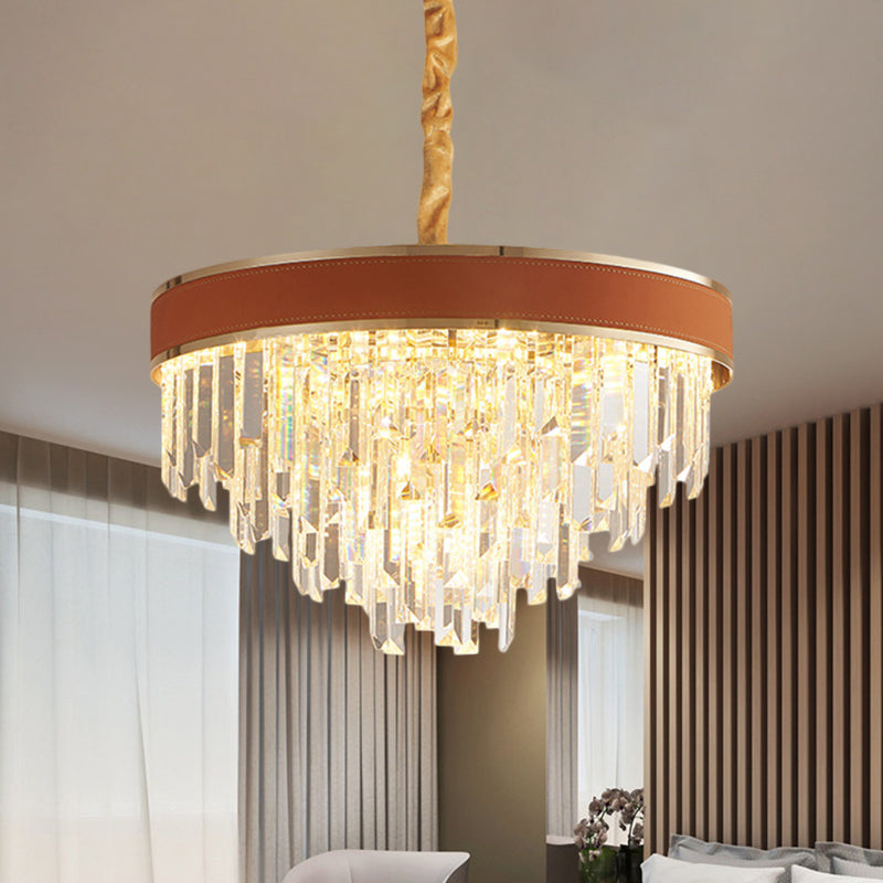Brown Finish Round Chandelier Lamp Modern Crystal Prisms 8 Heads Living Room Suspension Pendant Light Brown Clearhalo 'Ceiling Lights' 'Chandeliers' 'Modern Chandeliers' 'Modern' Lighting' 1399433