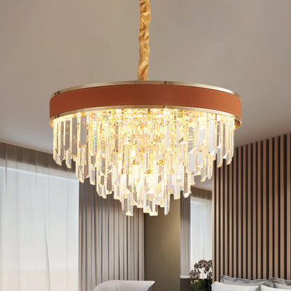 Brown Finish Round Chandelier Lamp Modern Crystal Prisms 8 Heads Living Room Suspension Pendant Light Brown Clearhalo 'Ceiling Lights' 'Chandeliers' 'Modern Chandeliers' 'Modern' Lighting' 1399433