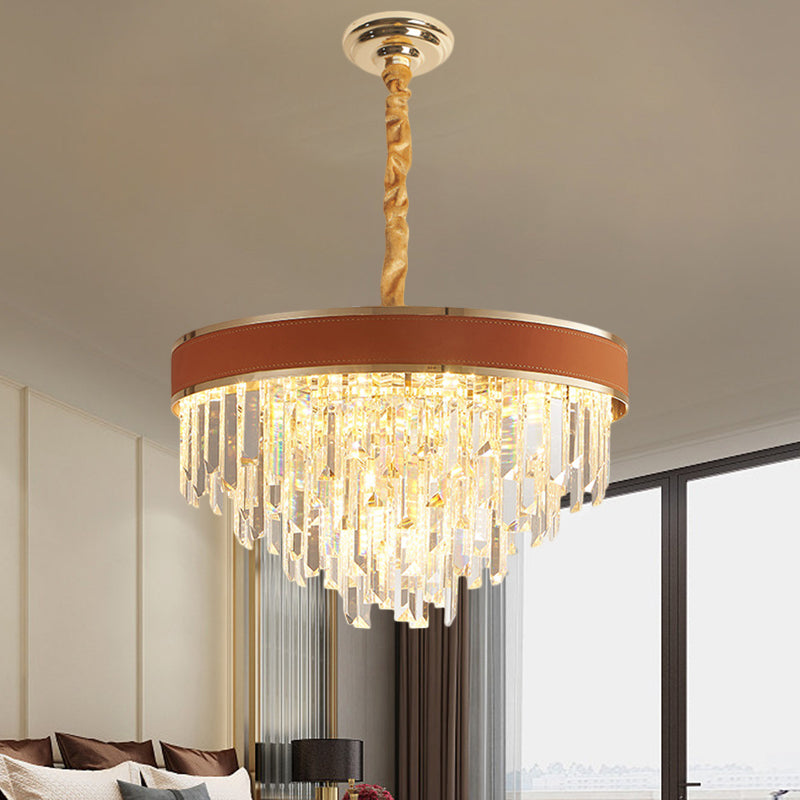 Brown Finish Round Chandelier Lamp Modern Crystal Prisms 8 Heads Living Room Suspension Pendant Light Clearhalo 'Ceiling Lights' 'Chandeliers' 'Modern Chandeliers' 'Modern' Lighting' 1399434