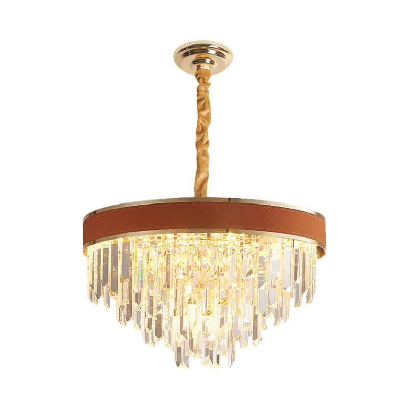 Brown Finish Round Chandelier Lamp Modern Crystal Prisms 8 Heads Living Room Suspension Pendant Light Clearhalo 'Ceiling Lights' 'Chandeliers' 'Modern Chandeliers' 'Modern' Lighting' 1399435