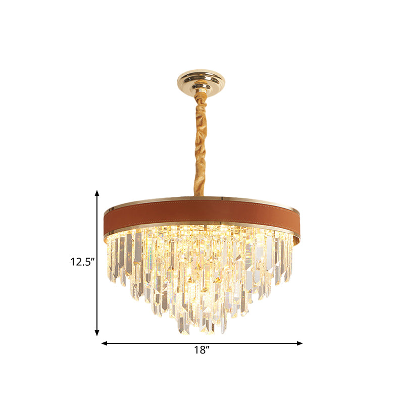 Brown Finish Round Chandelier Lamp Modern Crystal Prisms 8 Heads Living Room Suspension Pendant Light Clearhalo 'Ceiling Lights' 'Chandeliers' 'Modern Chandeliers' 'Modern' Lighting' 1399436