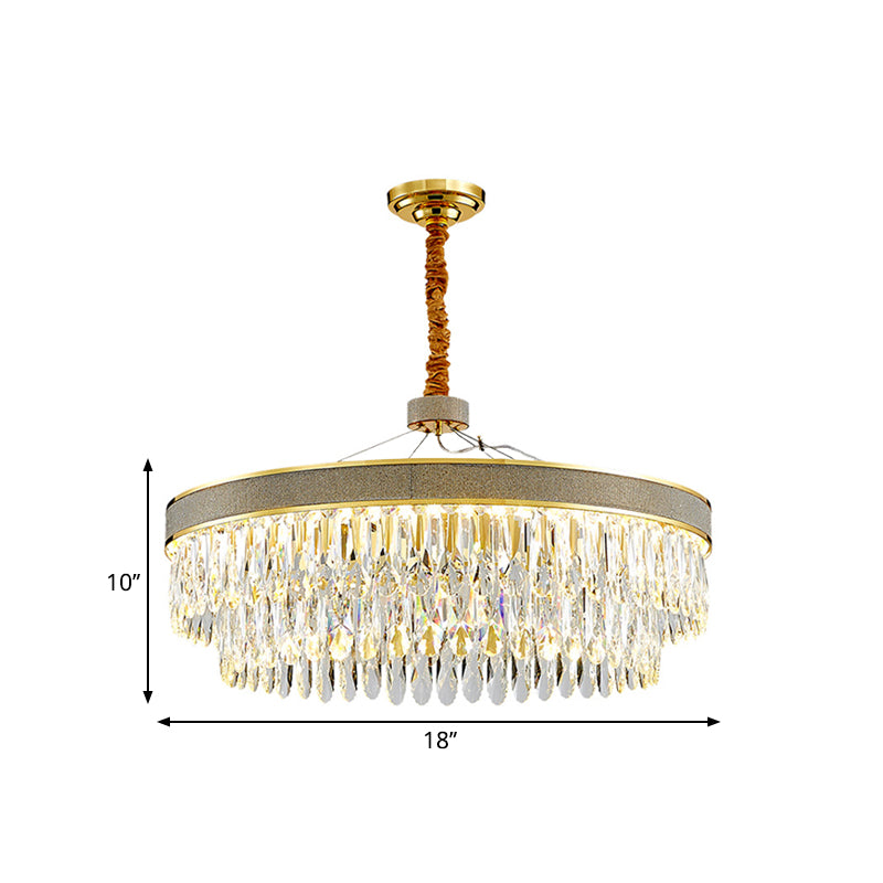 Clear Crystal Draping LED Hanging Chandelier Modern Gold Finish 2-Layer Round Great Room Suspension Lamp, 18"/23.5" Width Clearhalo 'Ceiling Lights' 'Chandeliers' 'Clear' 'Industrial' 'Modern Chandeliers' 'Modern' 'Tiffany' 'Traditional Chandeliers' Lighting' 1399448