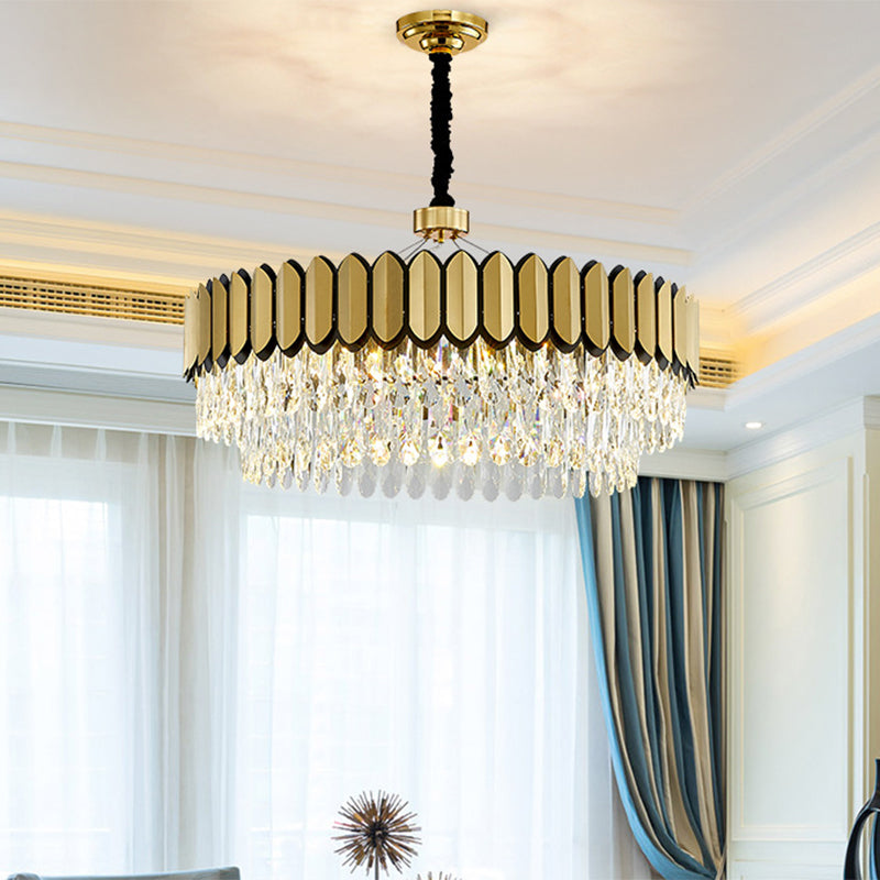 Gold 18"/23.5" Wide LED Pendant Lighting Contemporary Clear Crystal Drops Round Ceiling Chandelier Gold Clearhalo 'Ceiling Lights' 'Chandeliers' 'Modern Chandeliers' 'Modern' Lighting' 1399460