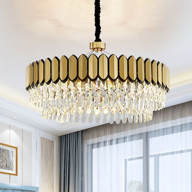 Gold 18"/23.5" Wide LED Pendant Lighting Contemporary Clear Crystal Drops Round Ceiling Chandelier Clearhalo 'Ceiling Lights' 'Chandeliers' 'Modern Chandeliers' 'Modern' Lighting' 1399461