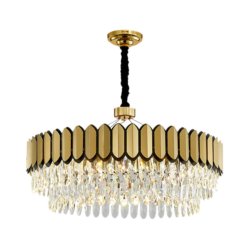 Gold 18"/23.5" Wide LED Pendant Lighting Contemporary Clear Crystal Drops Round Ceiling Chandelier Clearhalo 'Ceiling Lights' 'Chandeliers' 'Modern Chandeliers' 'Modern' Lighting' 1399462