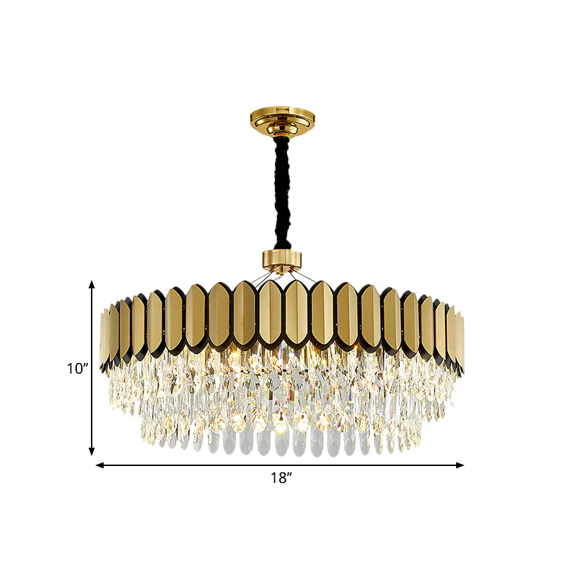 Gold 18"/23.5" Wide LED Pendant Lighting Contemporary Clear Crystal Drops Round Ceiling Chandelier Clearhalo 'Ceiling Lights' 'Chandeliers' 'Modern Chandeliers' 'Modern' Lighting' 1399463