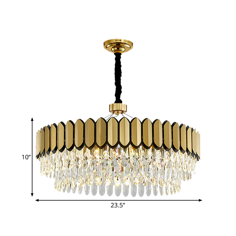 Gold 18"/23.5" Wide LED Pendant Lighting Contemporary Clear Crystal Drops Round Ceiling Chandelier Clearhalo 'Ceiling Lights' 'Chandeliers' 'Modern Chandeliers' 'Modern' Lighting' 1399464