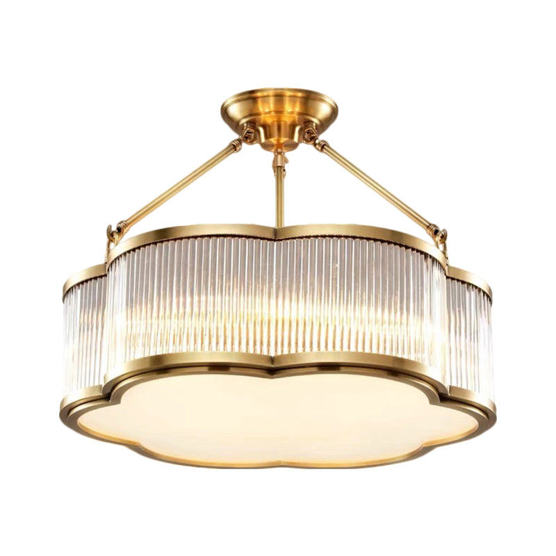 Crystal Floral Drum Semi Flush Light Fixture Contemporary 19.5"/23.5" Wide 5/6 Heads Bedchamber Ceiling Lamp in Gold Clearhalo 'Ceiling Lights' 'Close To Ceiling Lights' 'Close to ceiling' 'Semi-flushmount' Lighting' 1399480