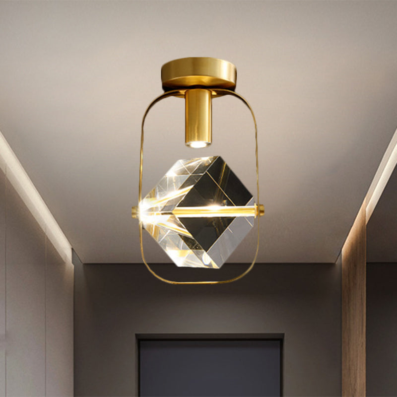 LED Ceiling Flush Mount Modern Rectangular Ring Crystal Cube Semi Flush Light Fixture in Brass - Brass - A - Clearhalo - 'Ceiling Lights' - 'Close To Ceiling Lights' - 'Close to ceiling' - 'Semi-flushmount' - Lighting' - 1399483