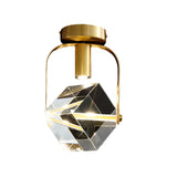 LED Ceiling Flush Mount Modern Rectangular Ring Crystal Cube Semi Flush Light Fixture in Brass - Clearhalo - 'Ceiling Lights' - 'Close To Ceiling Lights' - 'Close to ceiling' - 'Semi-flushmount' - Lighting' - 1399490