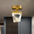 Brass Irregular Cube Semi-Flush Mount Contemporary Clear Beveled Crystal LED Corridor Light Fixture