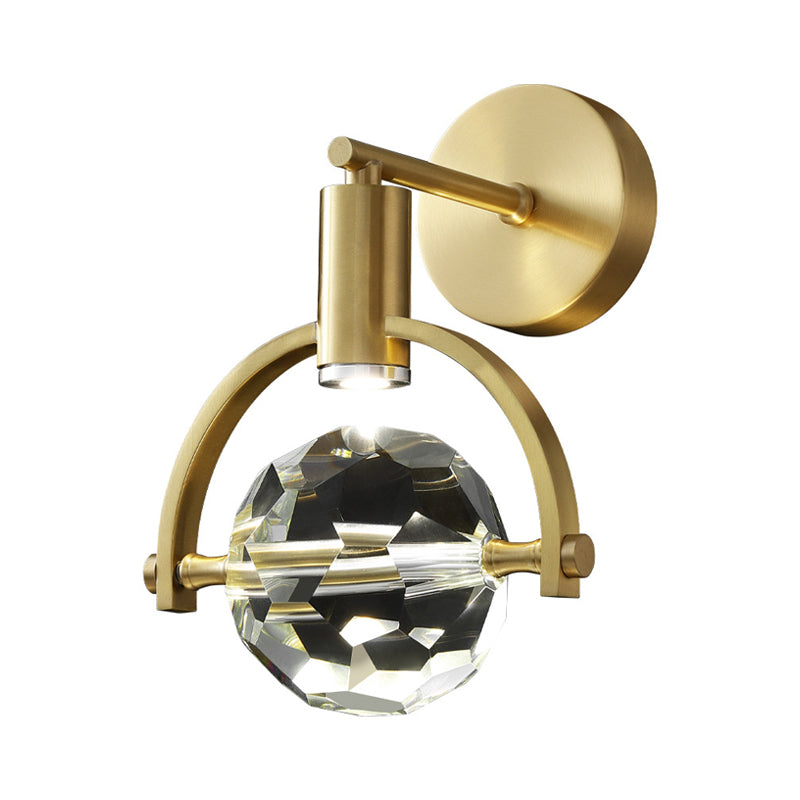 LED Sphere Wall Mount Lamp Modern Gold Translucent Beveled Crystal Wall Sconce Lighting Clearhalo 'Modern wall lights' 'Modern' 'Wall Lamps & Sconces' 'Wall Lights' Lighting' 1399517