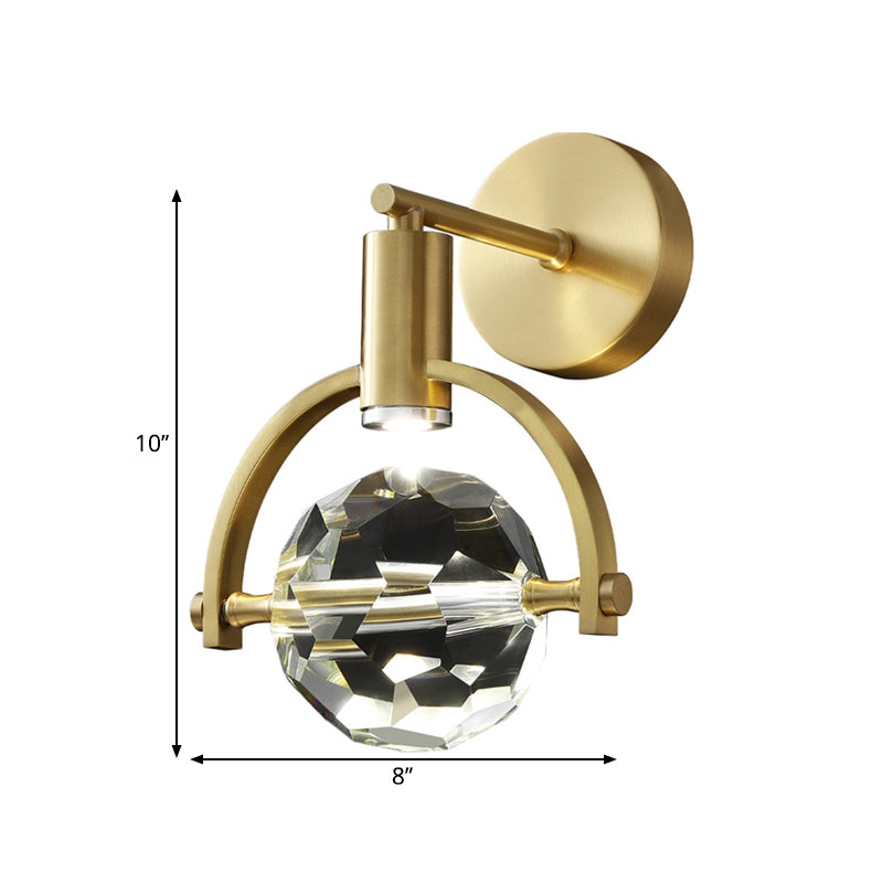 LED Sphere Wall Mount Lamp Modern Gold Translucent Beveled Crystal Wall Sconce Lighting Clearhalo 'Modern wall lights' 'Modern' 'Wall Lamps & Sconces' 'Wall Lights' Lighting' 1399518
