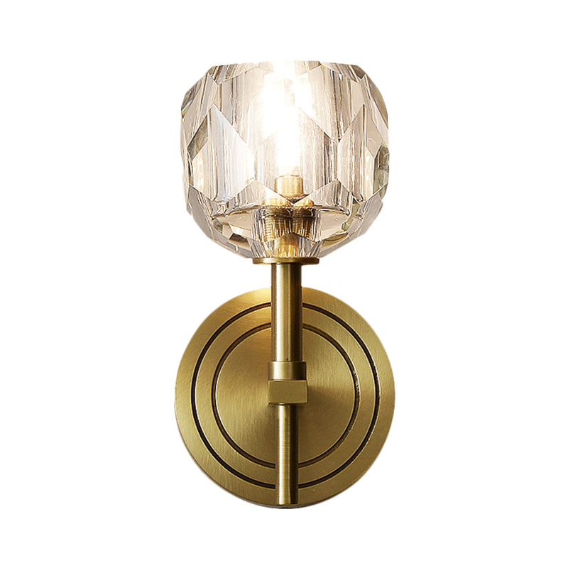 Clear Bevel Cut Glass Gold Wall Sconce Light Globe 1/2 Bulb Contemporary Wall Lighting Idea Clearhalo 'Modern wall lights' 'Modern' 'Wall Lamps & Sconces' 'Wall Lights' Lighting' 1399549