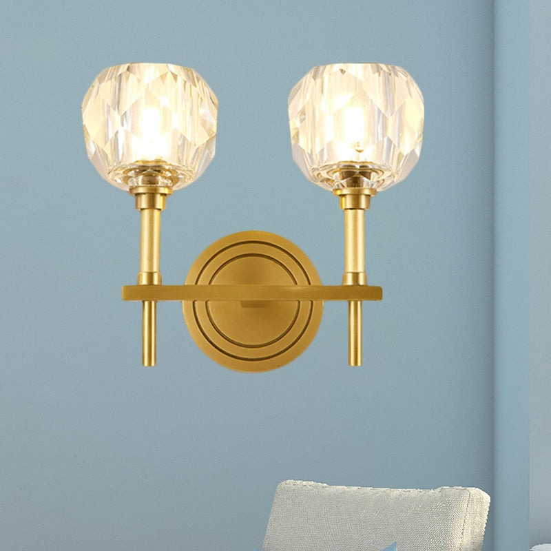 Clear Bevel Cut Glass Gold Wall Sconce Light Globe 1/2 Bulb Contemporary Wall Lighting Idea Clearhalo 'Modern wall lights' 'Modern' 'Wall Lamps & Sconces' 'Wall Lights' Lighting' 1399552