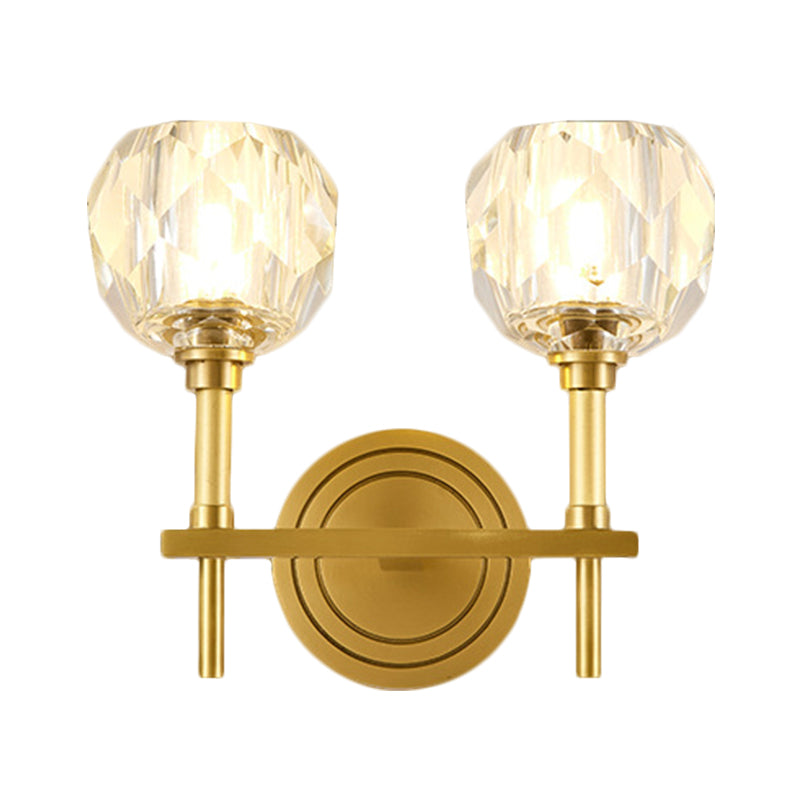 Clear Bevel Cut Glass Gold Wall Sconce Light Globe 1/2 Bulb Contemporary Wall Lighting Idea Clearhalo 'Modern wall lights' 'Modern' 'Wall Lamps & Sconces' 'Wall Lights' Lighting' 1399554