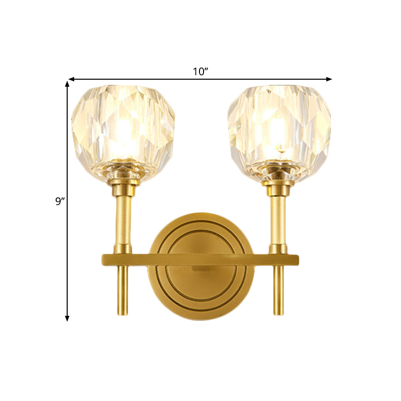 Clear Bevel Cut Glass Gold Wall Sconce Light Globe 1/2 Bulb Contemporary Wall Lighting Idea Clearhalo 'Modern wall lights' 'Modern' 'Wall Lamps & Sconces' 'Wall Lights' Lighting' 1399555