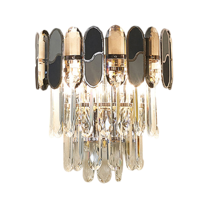 2 Heads Flush Wall Sconce Contemporary Tapered Clear Crystal Wall Lamp with Black and Taupe Ornaments Clearhalo 'Modern wall lights' 'Modern' 'Wall Lamps & Sconces' 'Wall Lights' Lighting' 1399562