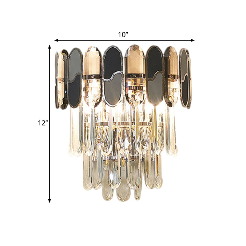 2 Heads Flush Wall Sconce Contemporary Tapered Clear Crystal Wall Lamp with Black and Taupe Ornaments Clearhalo 'Modern wall lights' 'Modern' 'Wall Lamps & Sconces' 'Wall Lights' Lighting' 1399563