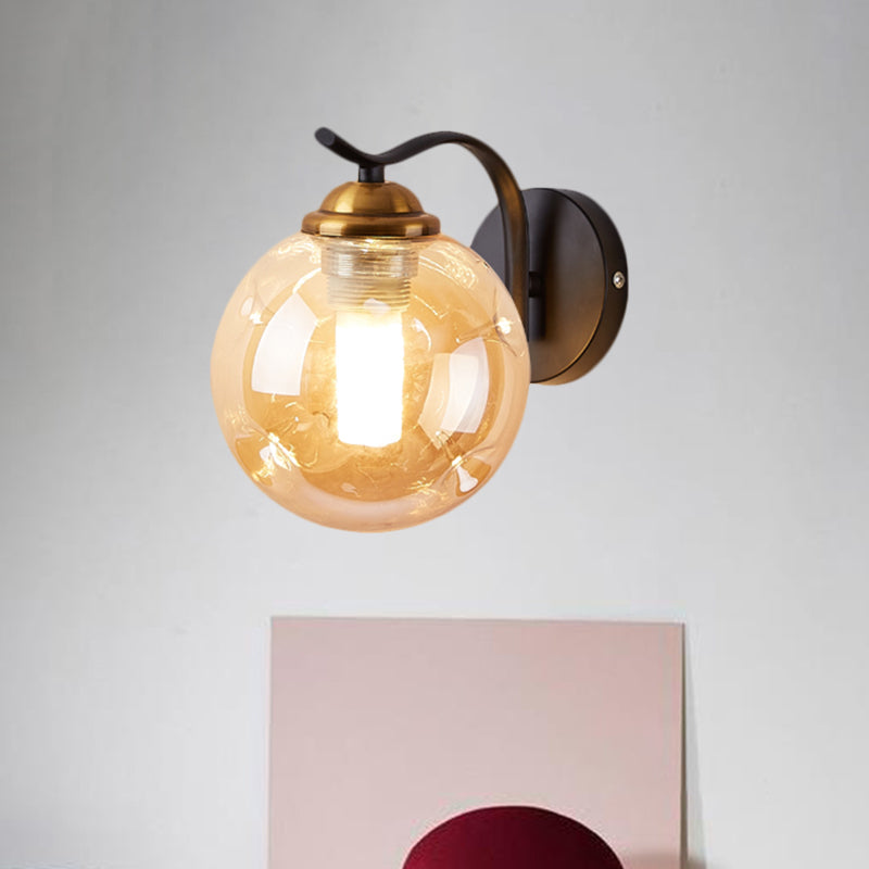 Modernist Bubbly Wall Sconce Amber/Smoke Gray Glass 1/2-Bulb Drawing Room Wall Mounted Light in Black/Gold Clearhalo 'Cast Iron' 'Glass' 'Industrial' 'Modern wall lights' 'Modern' 'Tiffany' 'Traditional wall lights' 'Wall Lamps & Sconces' 'Wall Lights' Lighting' 1399619