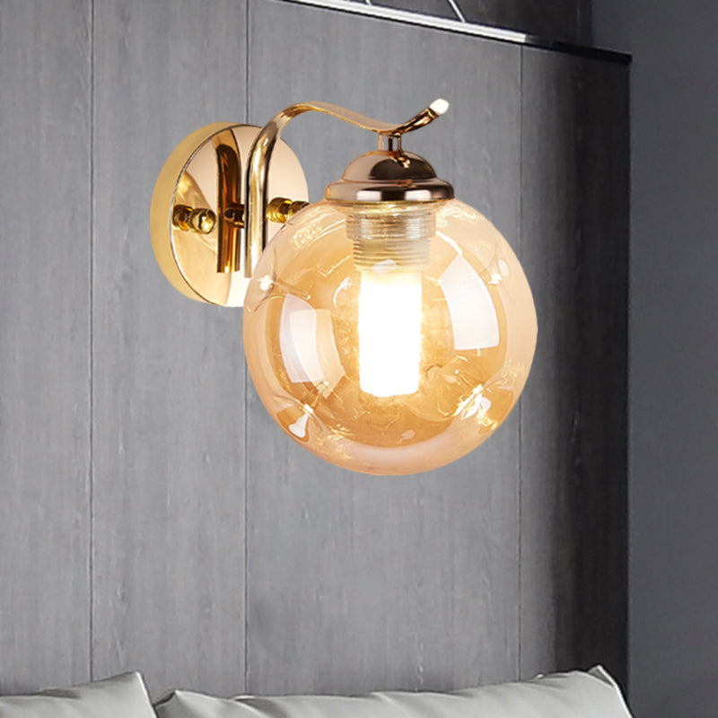 Modernist Bubbly Wall Sconce Amber/Smoke Gray Glass 1/2-Bulb Drawing Room Wall Mounted Light in Black/Gold 1.0 Gold Amber Clearhalo 'Cast Iron' 'Glass' 'Industrial' 'Modern wall lights' 'Modern' 'Tiffany' 'Traditional wall lights' 'Wall Lamps & Sconces' 'Wall Lights' Lighting' 1399627