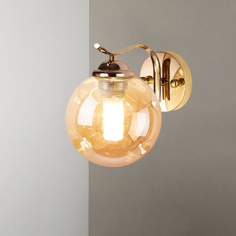 Modernist Bubbly Wall Sconce Amber/Smoke Gray Glass 1/2-Bulb Drawing Room Wall Mounted Light in Black/Gold Clearhalo 'Cast Iron' 'Glass' 'Industrial' 'Modern wall lights' 'Modern' 'Tiffany' 'Traditional wall lights' 'Wall Lamps & Sconces' 'Wall Lights' Lighting' 1399628