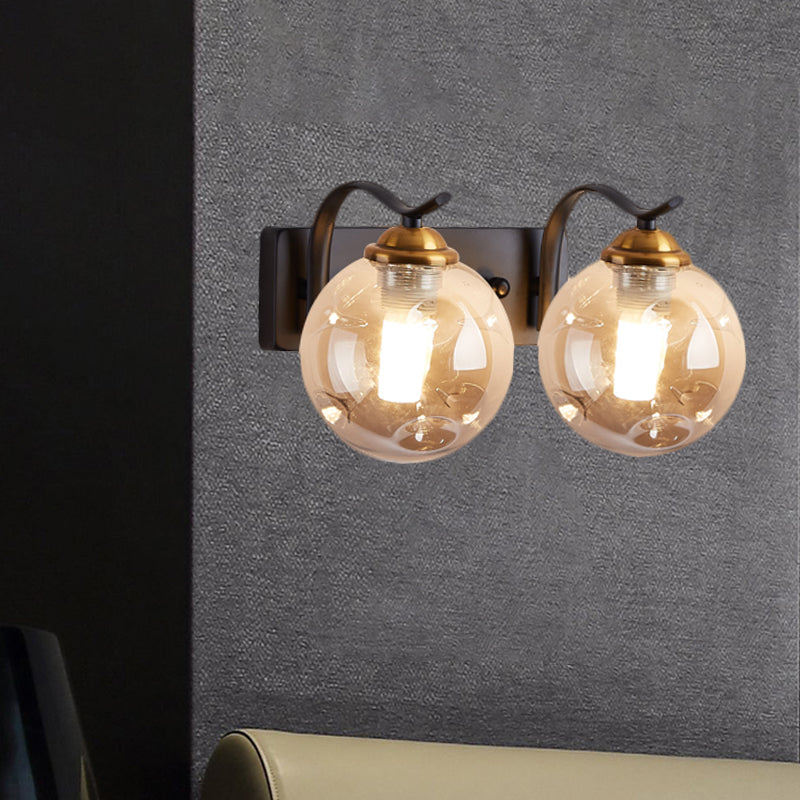 Modernist Bubbly Wall Sconce Amber/Smoke Gray Glass 1/2-Bulb Drawing Room Wall Mounted Light in Black/Gold 2.0 Black Smoke Grey Clearhalo 'Cast Iron' 'Glass' 'Industrial' 'Modern wall lights' 'Modern' 'Tiffany' 'Traditional wall lights' 'Wall Lamps & Sconces' 'Wall Lights' Lighting' 1399631