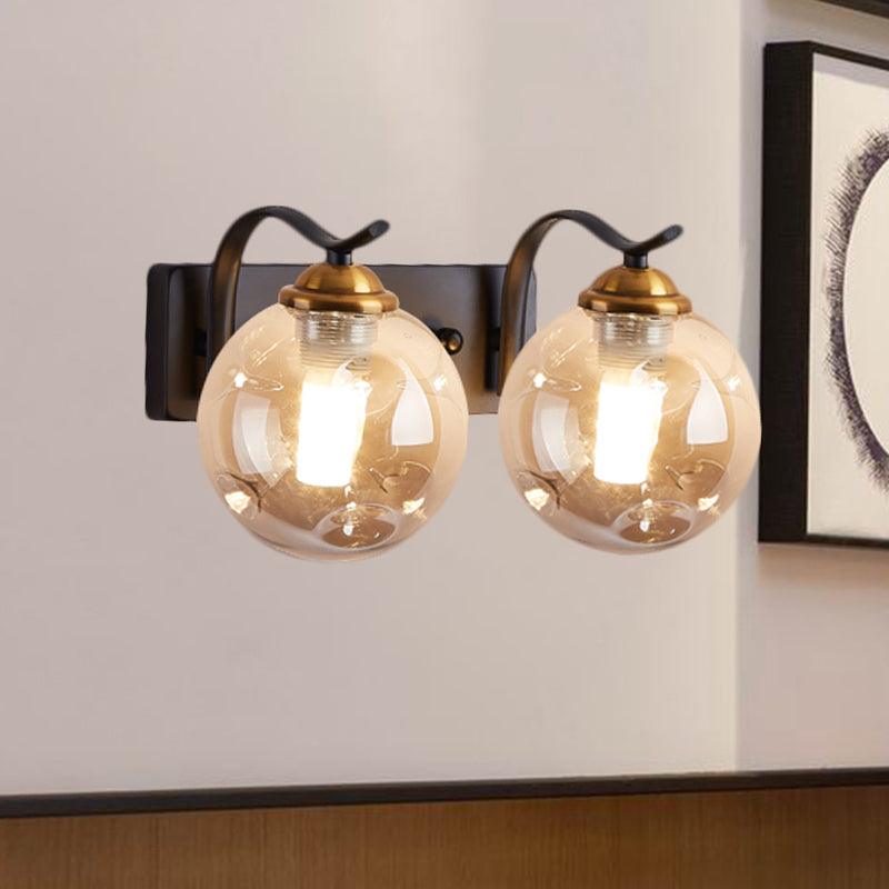 Modernist Bubbly Wall Sconce Amber/Smoke Gray Glass 1/2-Bulb Drawing Room Wall Mounted Light in Black/Gold Clearhalo 'Cast Iron' 'Glass' 'Industrial' 'Modern wall lights' 'Modern' 'Tiffany' 'Traditional wall lights' 'Wall Lamps & Sconces' 'Wall Lights' Lighting' 1399632