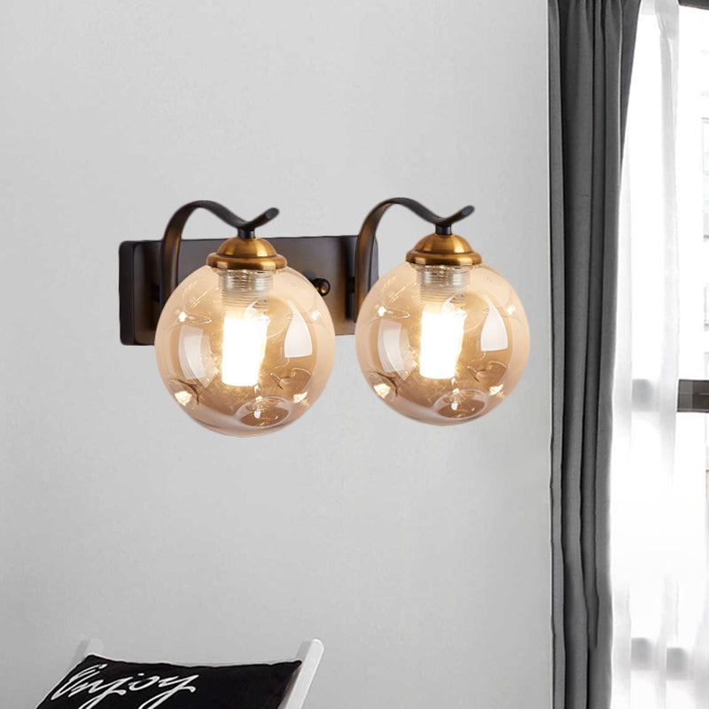 Modernist Bubbly Wall Sconce Amber/Smoke Gray Glass 1/2-Bulb Drawing Room Wall Mounted Light in Black/Gold Clearhalo 'Cast Iron' 'Glass' 'Industrial' 'Modern wall lights' 'Modern' 'Tiffany' 'Traditional wall lights' 'Wall Lamps & Sconces' 'Wall Lights' Lighting' 1399633