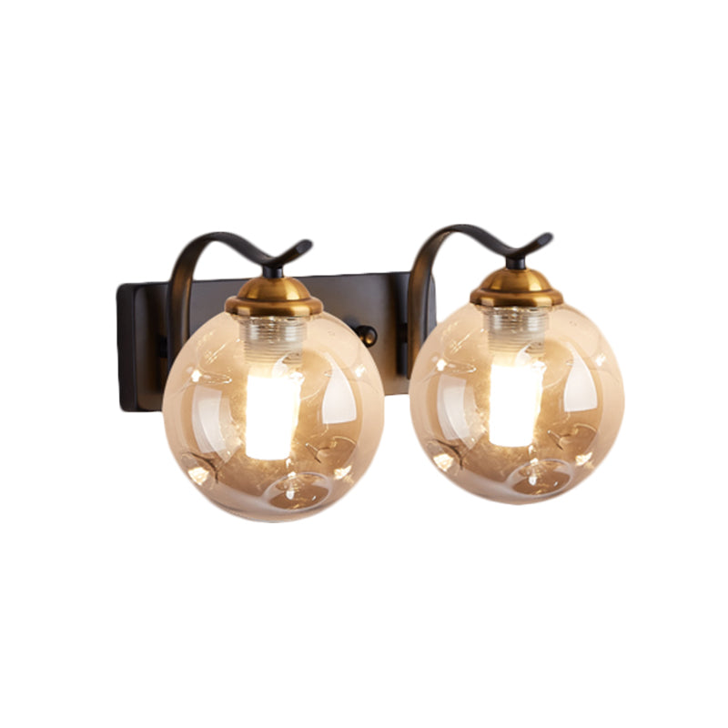 Modernist Bubbly Wall Sconce Amber/Smoke Gray Glass 1/2-Bulb Drawing Room Wall Mounted Light in Black/Gold Clearhalo 'Cast Iron' 'Glass' 'Industrial' 'Modern wall lights' 'Modern' 'Tiffany' 'Traditional wall lights' 'Wall Lamps & Sconces' 'Wall Lights' Lighting' 1399634