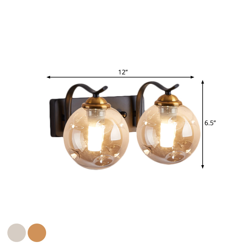 Modernist Bubbly Wall Sconce Amber/Smoke Gray Glass 1/2-Bulb Drawing Room Wall Mounted Light in Black/Gold Clearhalo 'Cast Iron' 'Glass' 'Industrial' 'Modern wall lights' 'Modern' 'Tiffany' 'Traditional wall lights' 'Wall Lamps & Sconces' 'Wall Lights' Lighting' 1399635